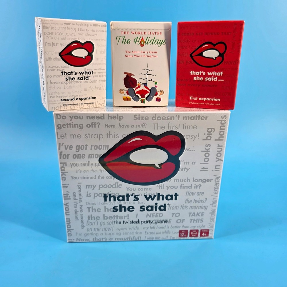 Thats What She Said Game Bundle Core Set with 3 Expansion Packs Adult Party Card